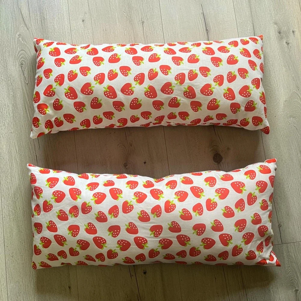 Set of 2 Strawberry Pattern Throw Pillows Red White Nursery Decor Kids Cottage